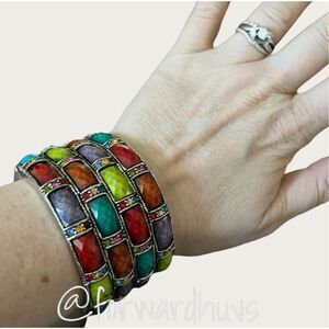 Multi-Colored Hinge Bracelet with Rhinestone
